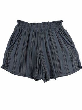 Three Dots Coastal Striped Smocked Pull On Shorts Pockets Blue White Large